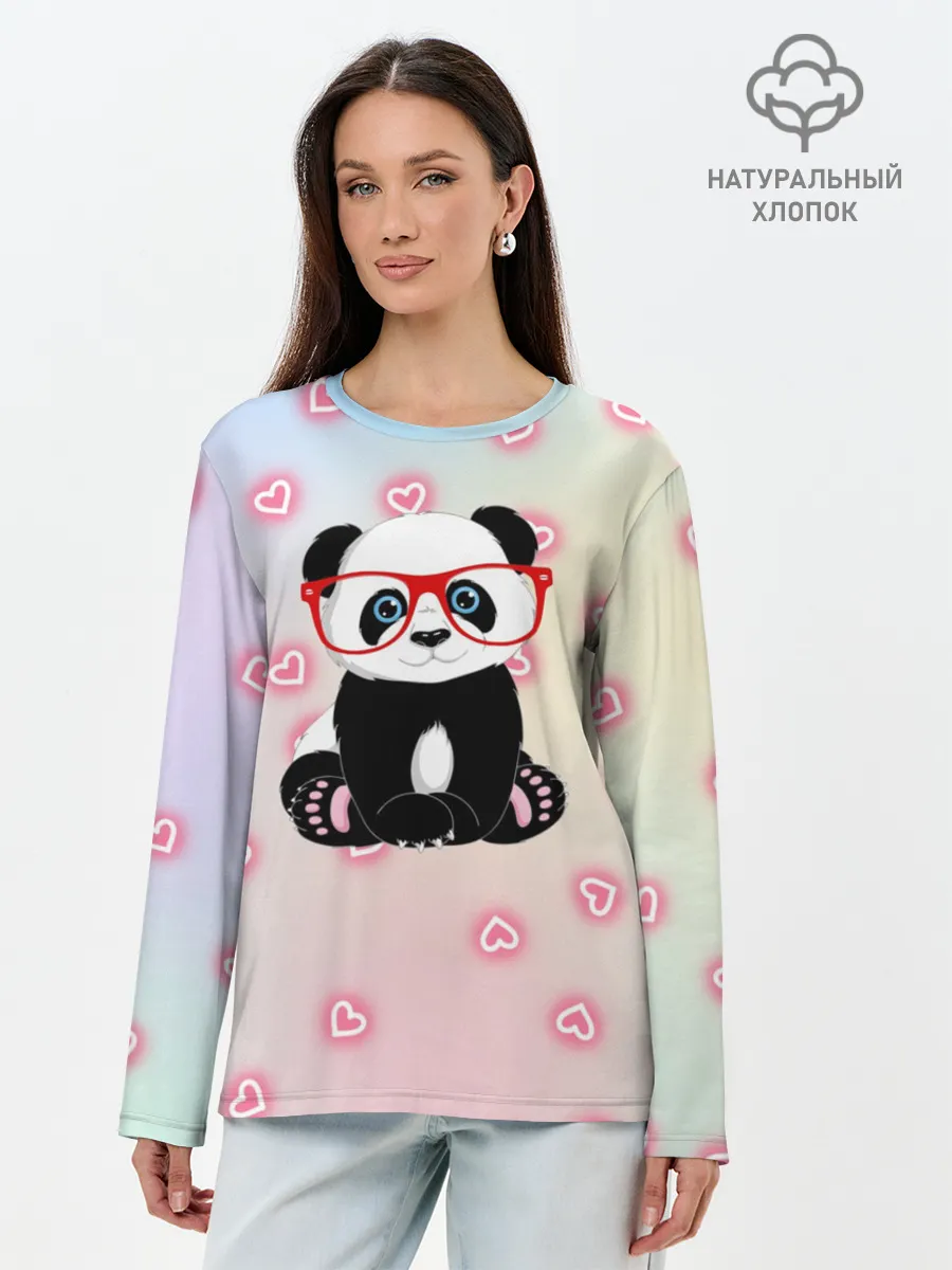 Лонгслив женский. Хлопок / Милая пандочка