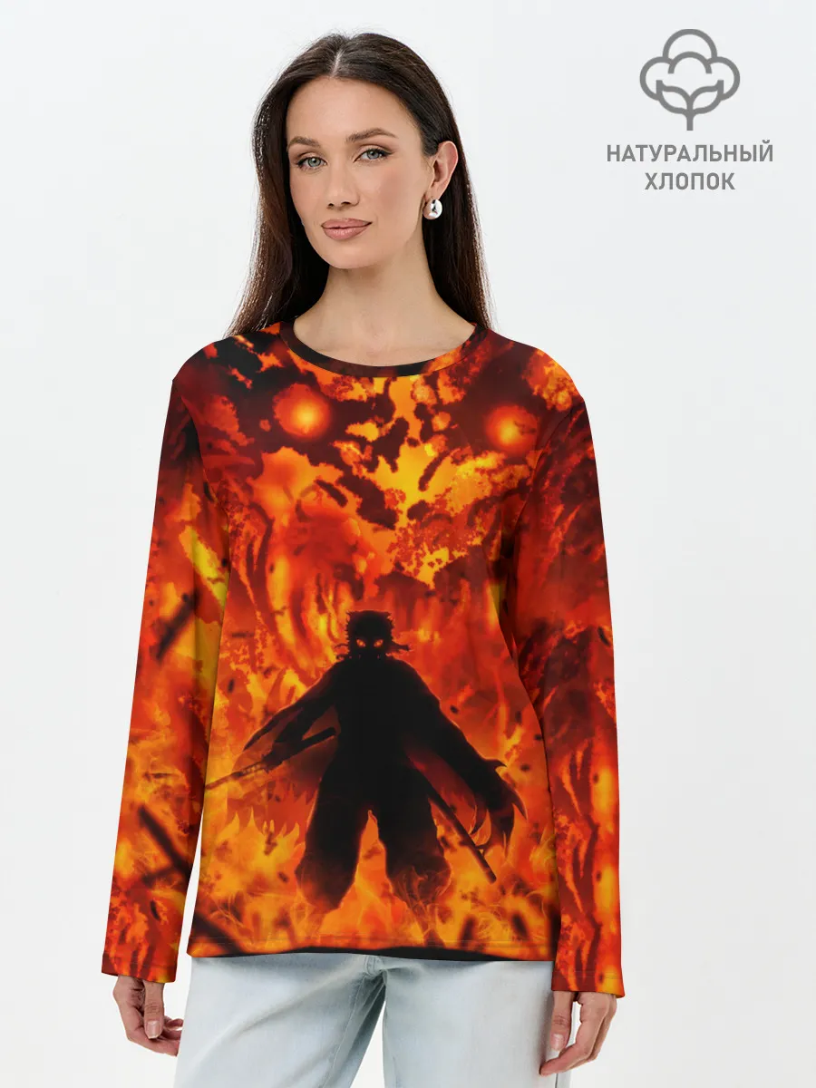 Лонгслив женский. Хлопок / Клинок, рассекающий демонов