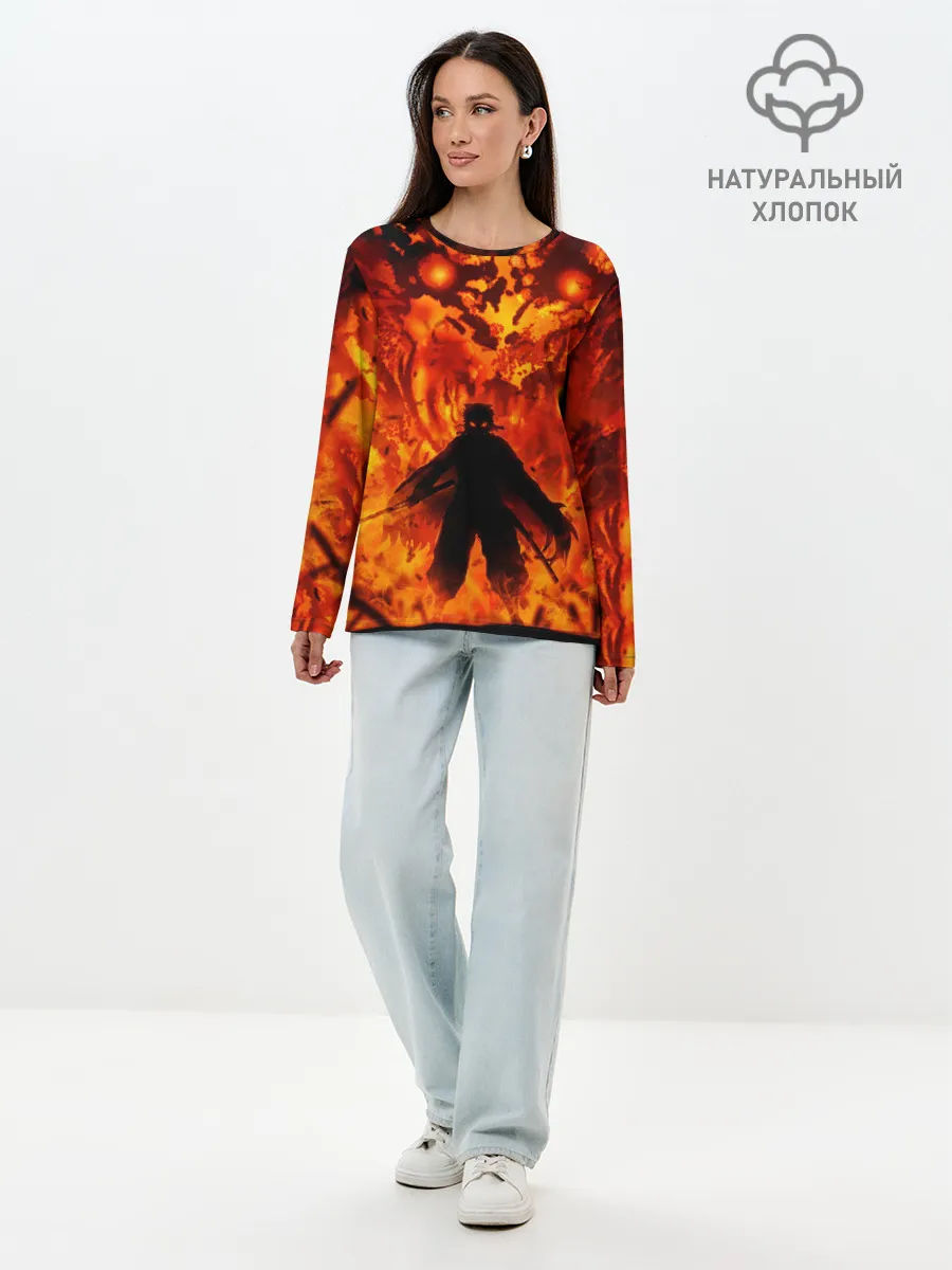 Лонгслив женский. Хлопок / Клинок, рассекающий демонов