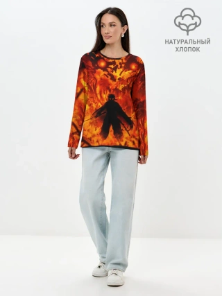 Лонгслив женский. Хлопок / Клинок, рассекающий демонов