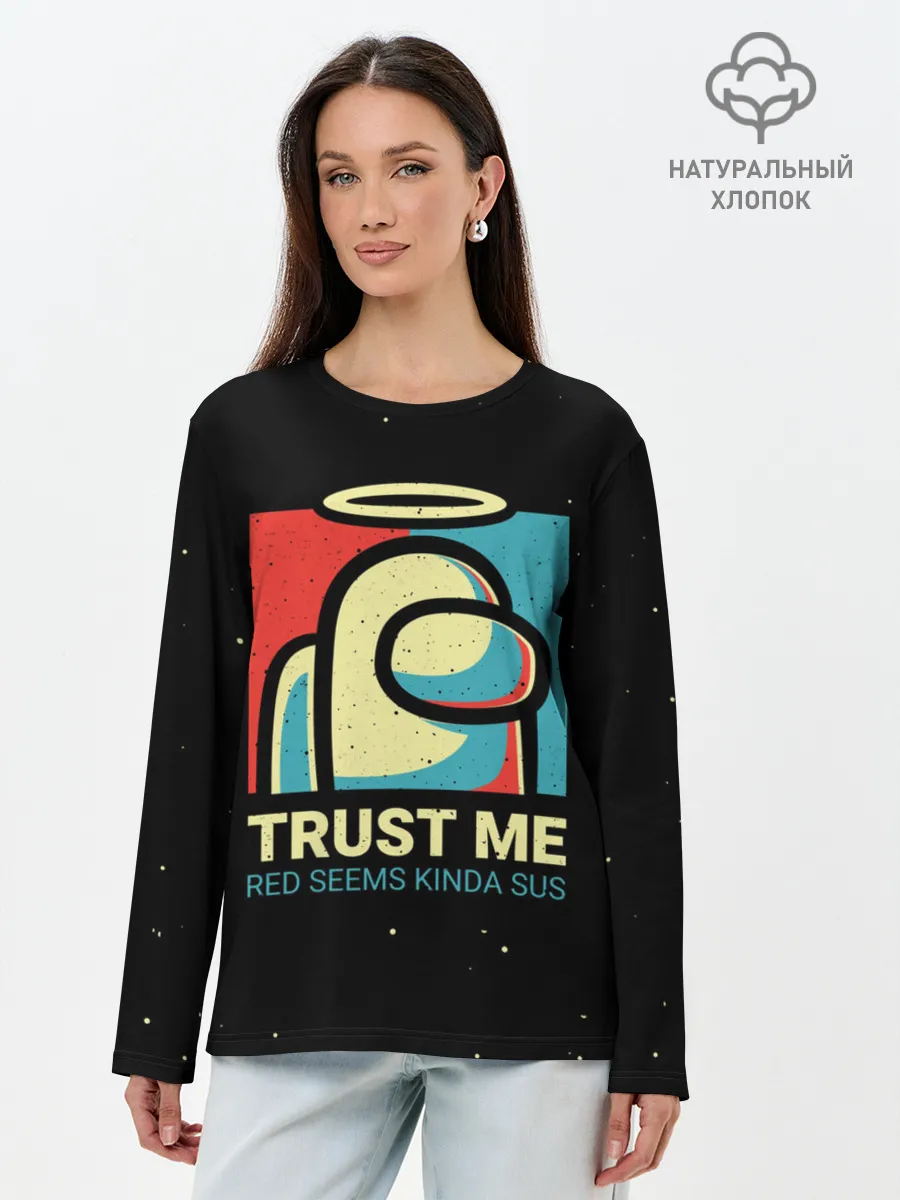 Лонгслив женский. Хлопок / TRUST ME red seems kinda sus