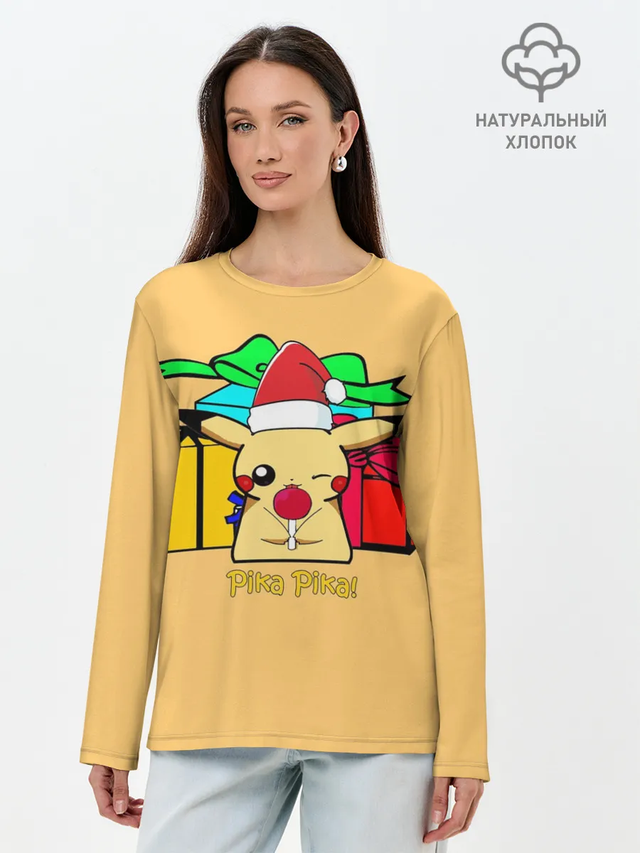 Лонгслив женский. Хлопок / New Year Pikachu