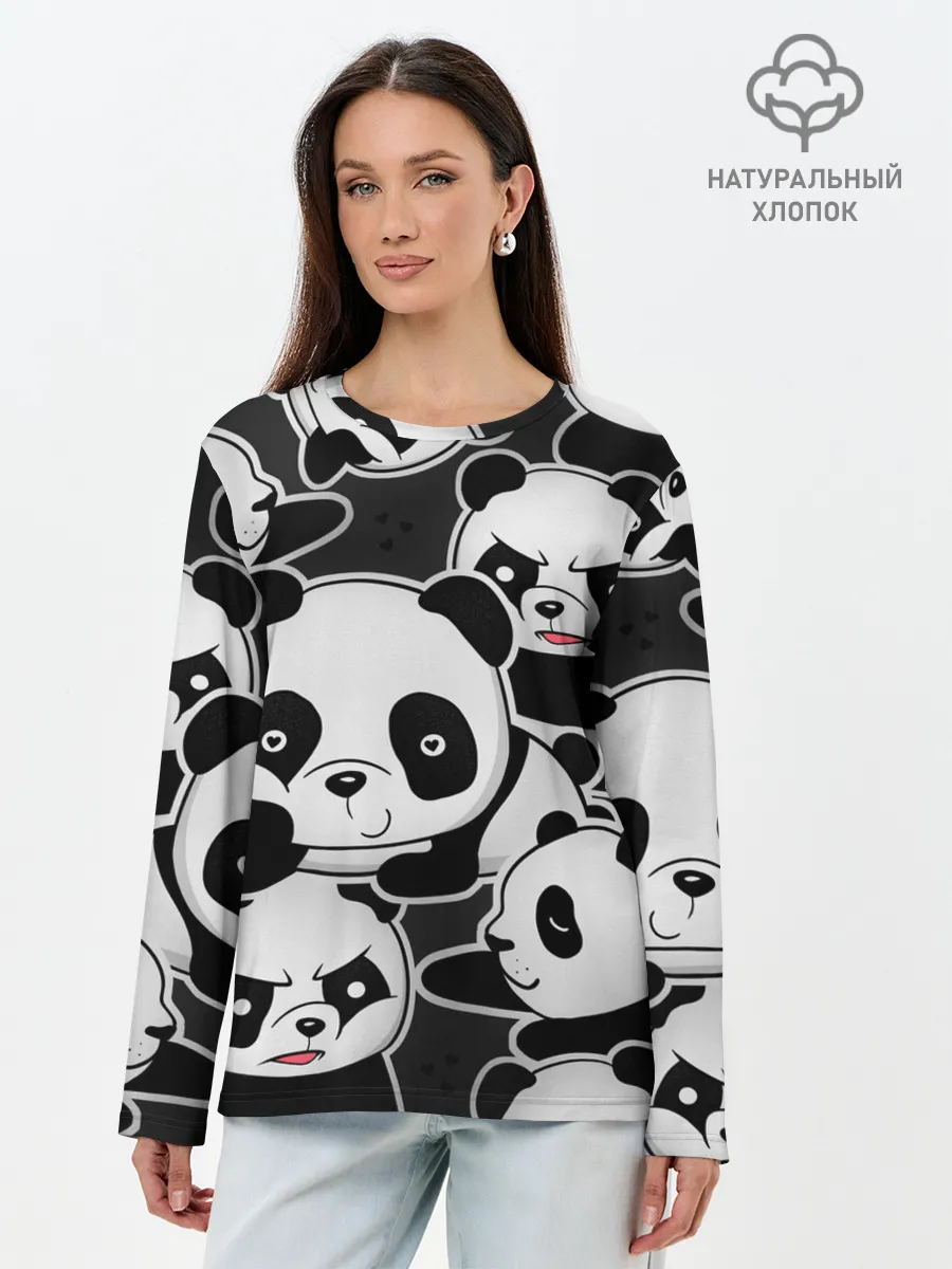 Лонгслив женский. Хлопок / Смешные панды