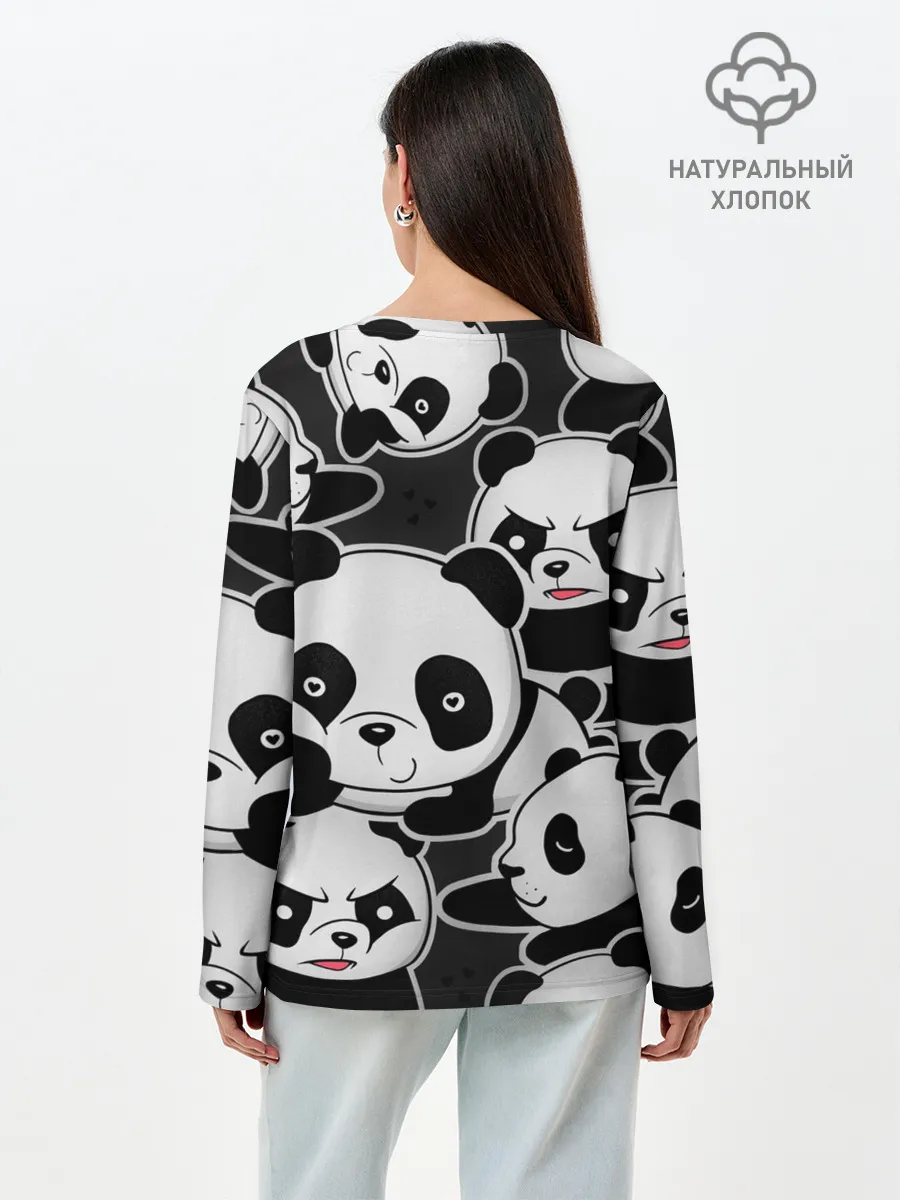 Лонгслив женский. Хлопок / Смешные панды