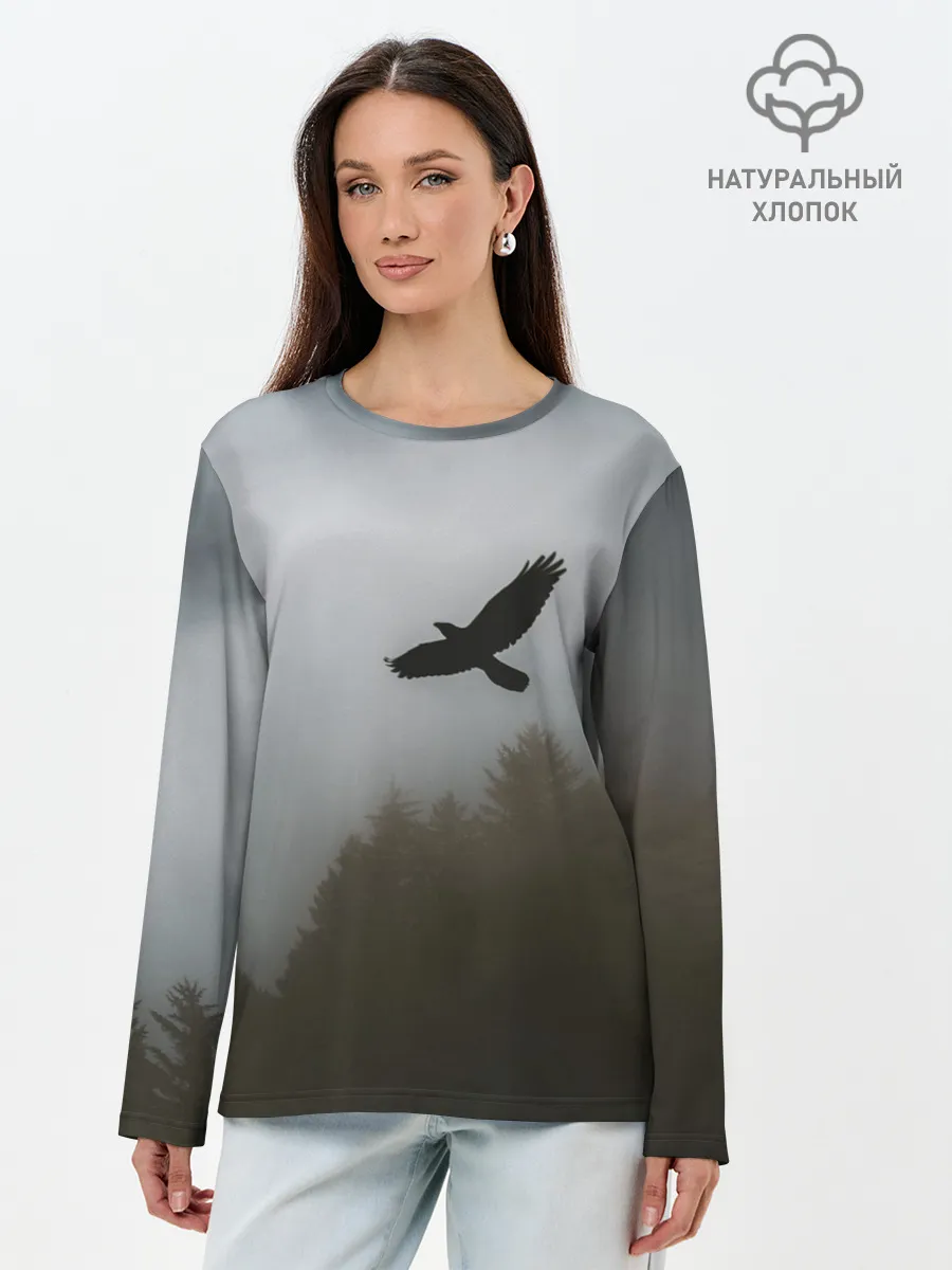 Лонгслив женский. Хлопок / Орёл над лесом