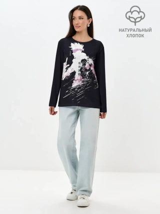 Лонгслив женский. Хлопок / JUJUTSU KAISEN на черном