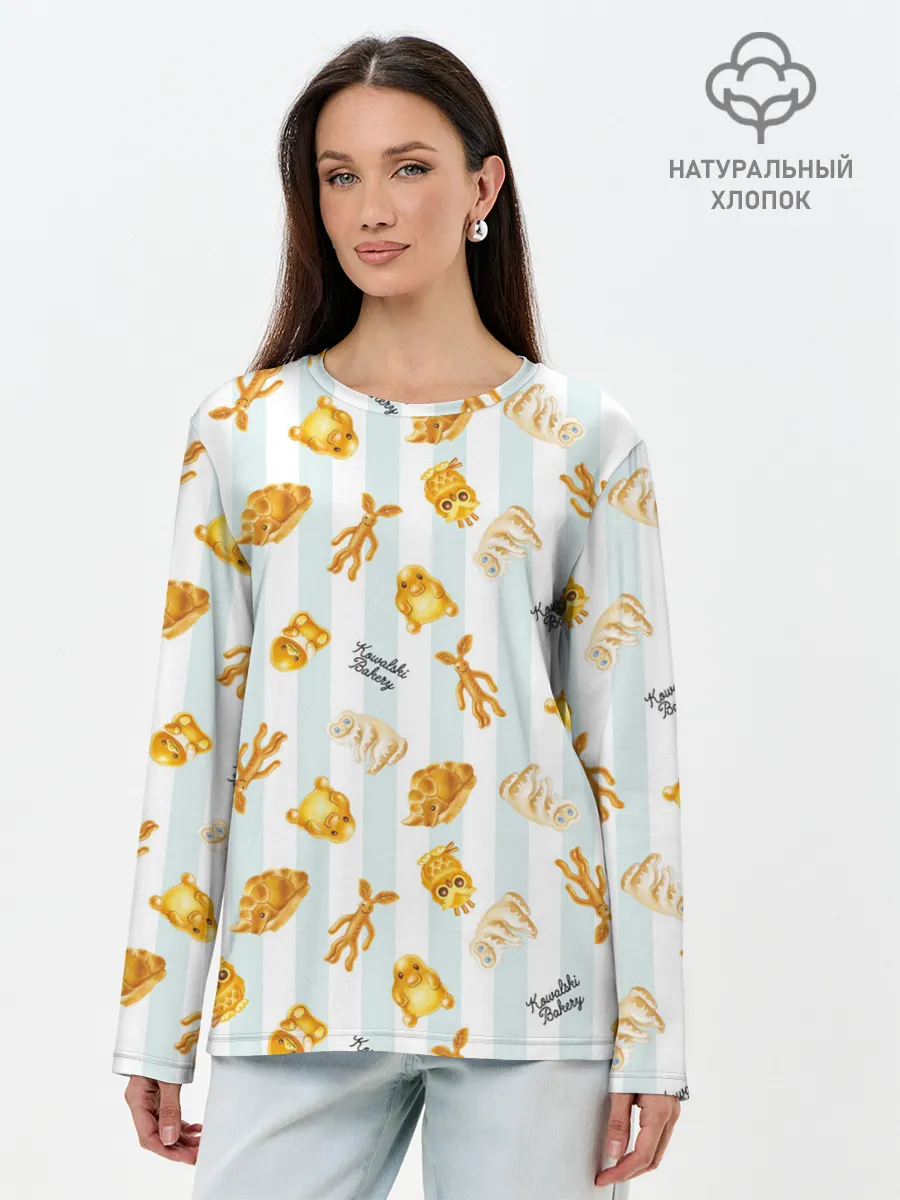 Лонгслив женский. Хлопок / Baked Goods Pattern