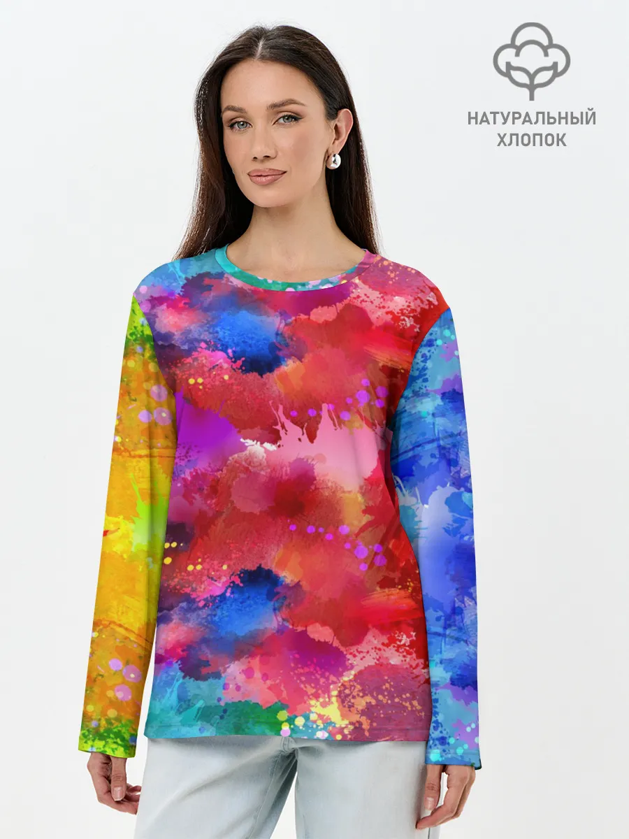 Лонгслив женский. Хлопок / Брызги красок