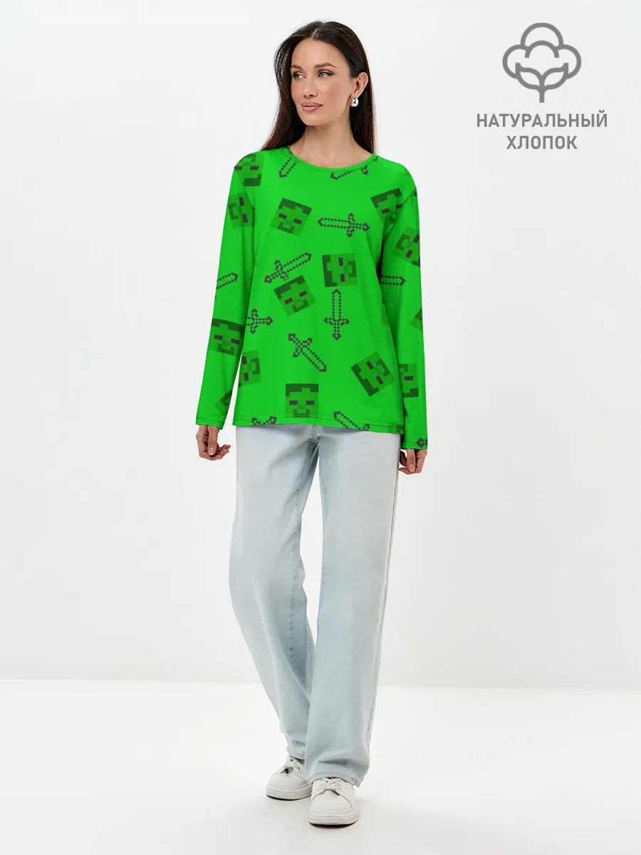 Лонгслив женский. Хлопок / Minecraft
