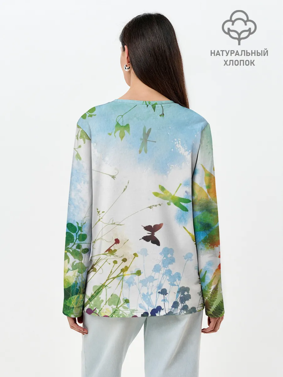 Лонгслив женский. Хлопок / Summer акварель
