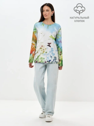 Лонгслив женский. Хлопок / Summer акварель