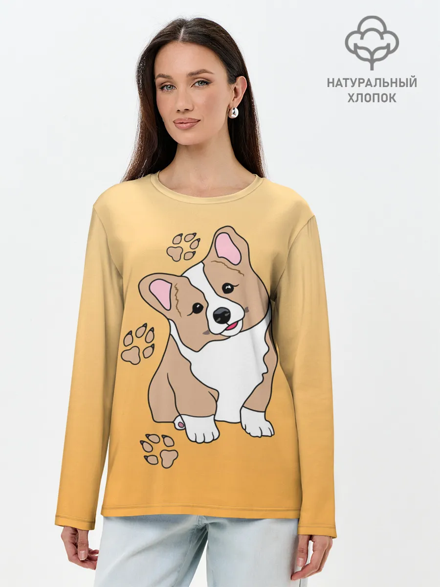 Лонгслив женский. Хлопок / Персик Корги
