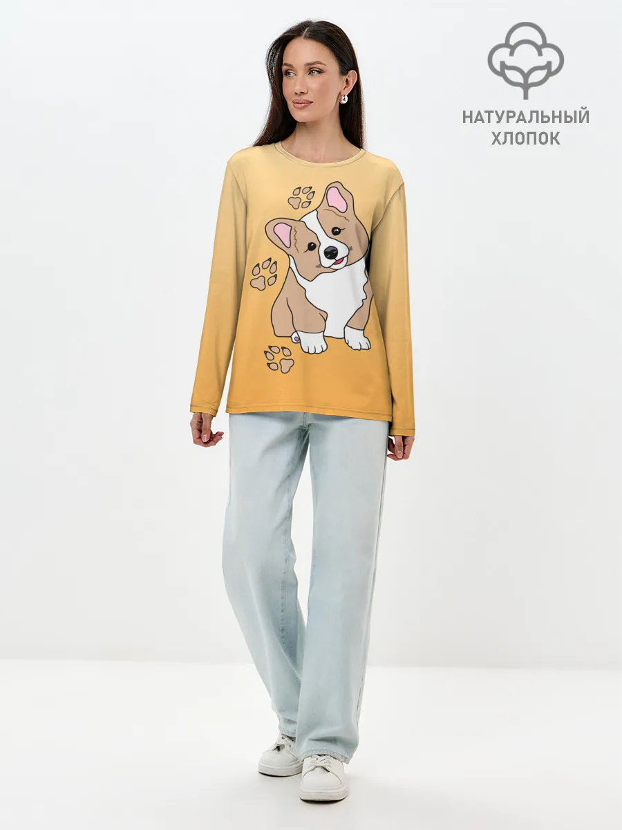 Лонгслив женский. Хлопок / Персик Корги