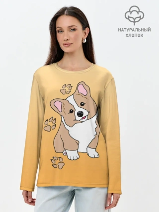 Лонгслив женский. Хлопок / Персик Корги