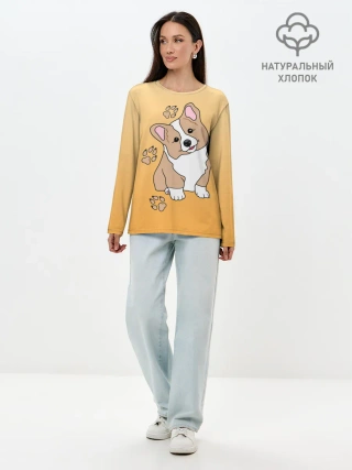 Лонгслив женский. Хлопок / Персик Корги