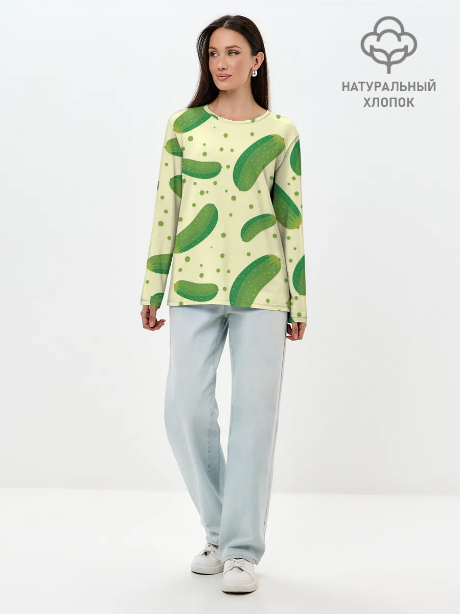 Лонгслив женский. Хлопок / Огурчики
