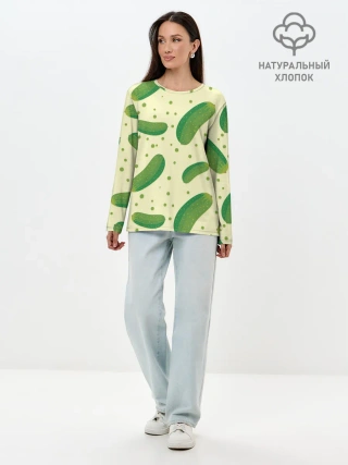 Лонгслив женский. Хлопок / Огурчики