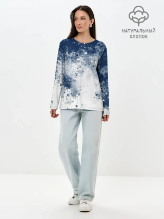 Лонгслив женский. Хлопок / Чернильные капли