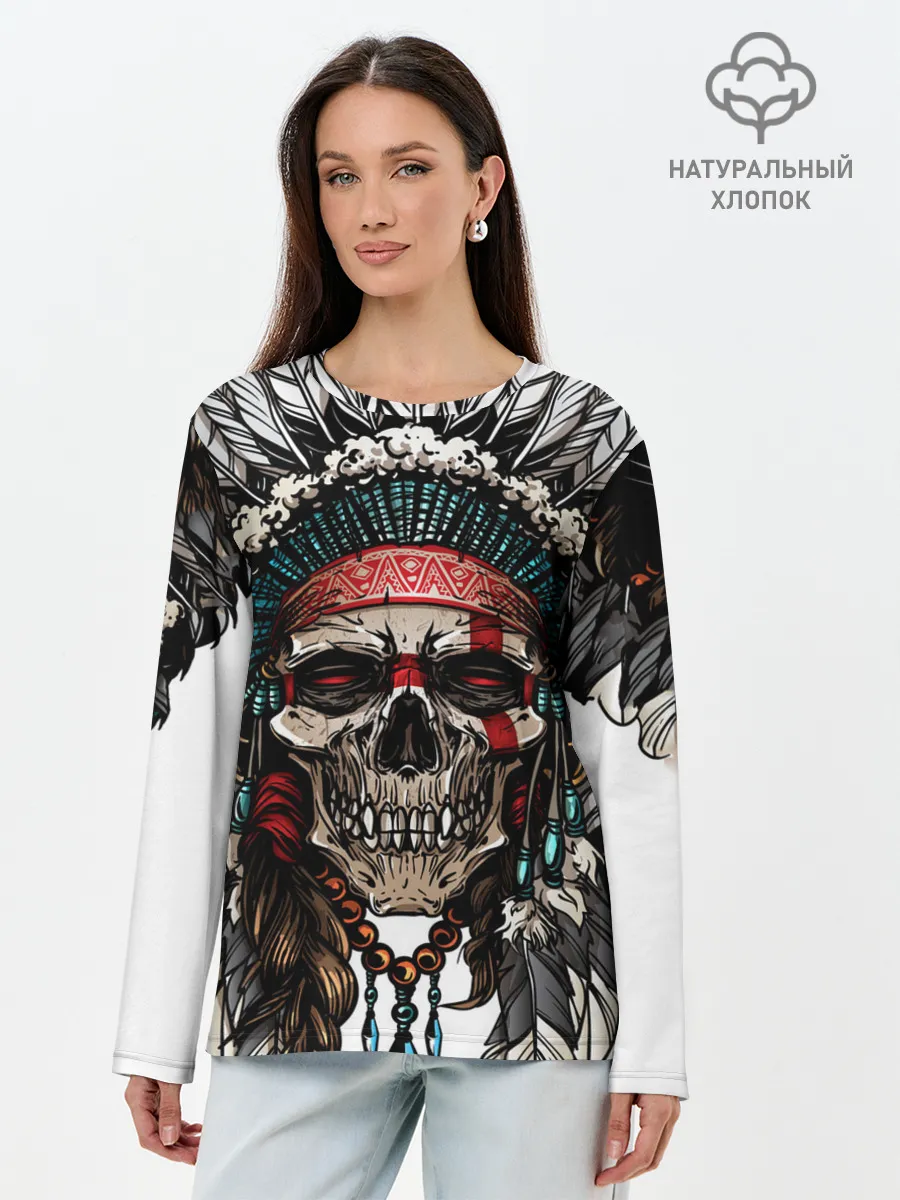 Лонгслив женский. Хлопок / Череп индейца