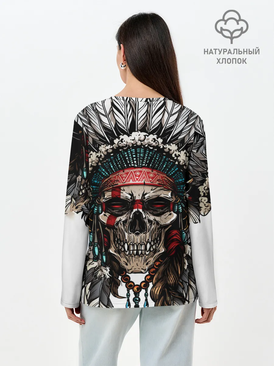 Лонгслив женский. Хлопок / Череп индейца