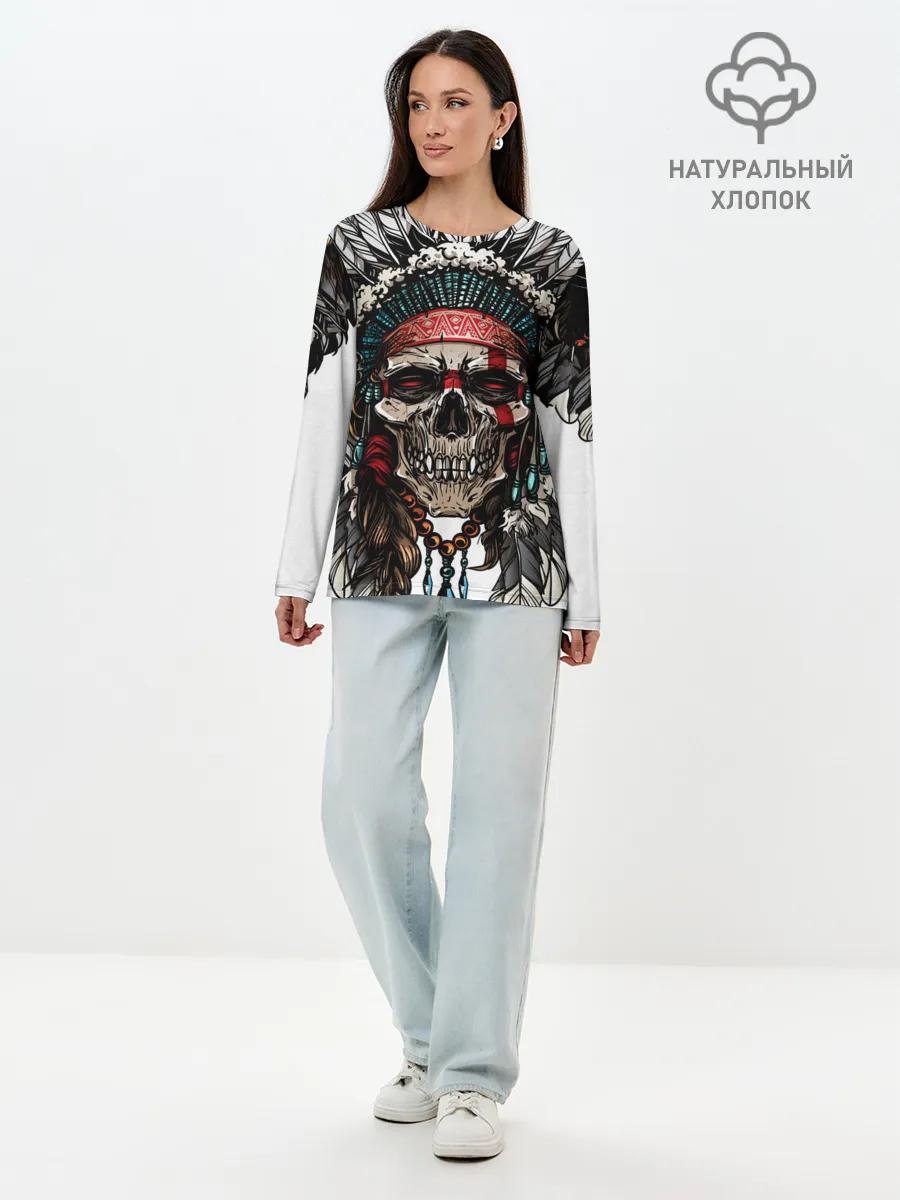 Лонгслив женский. Хлопок / Череп индейца