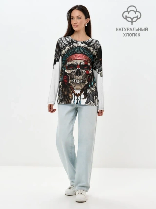 Лонгслив женский. Хлопок / Череп индейца