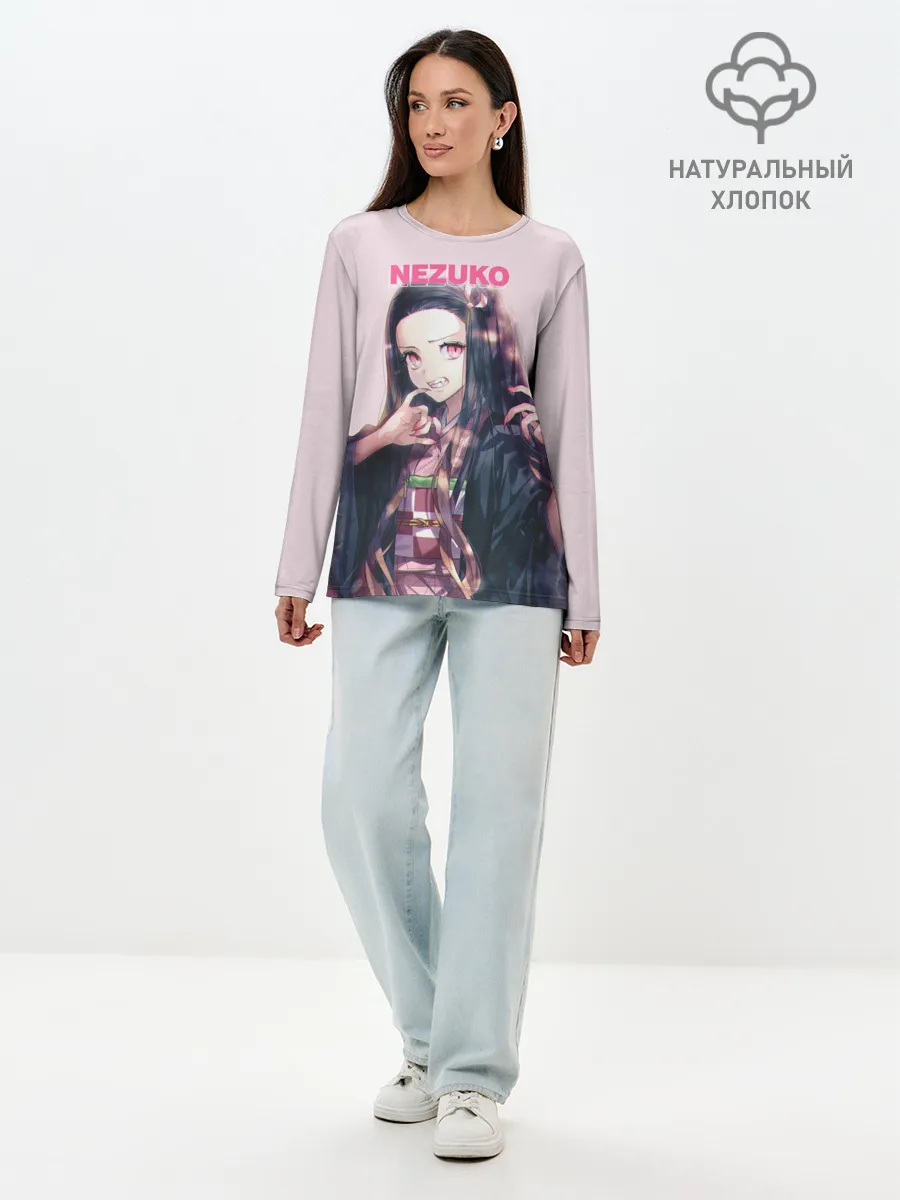 Лонгслив женский. Хлопок / Незуко зубы