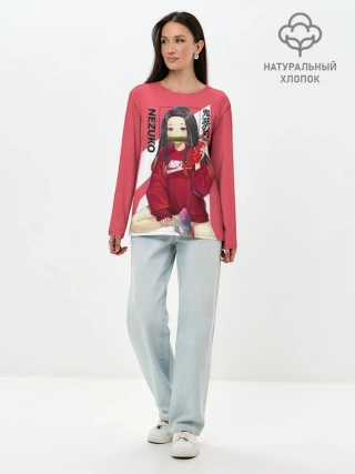Лонгслив женский. Хлопок / Незуко коралловый
