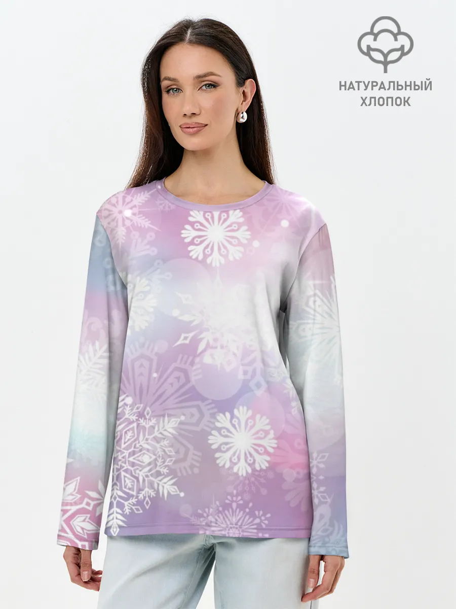 Лонгслив женский. Хлопок / снежинки