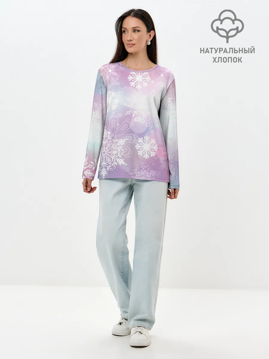 Лонгслив женский. Хлопок / снежинки