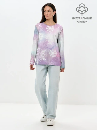 Лонгслив женский. Хлопок / снежинки