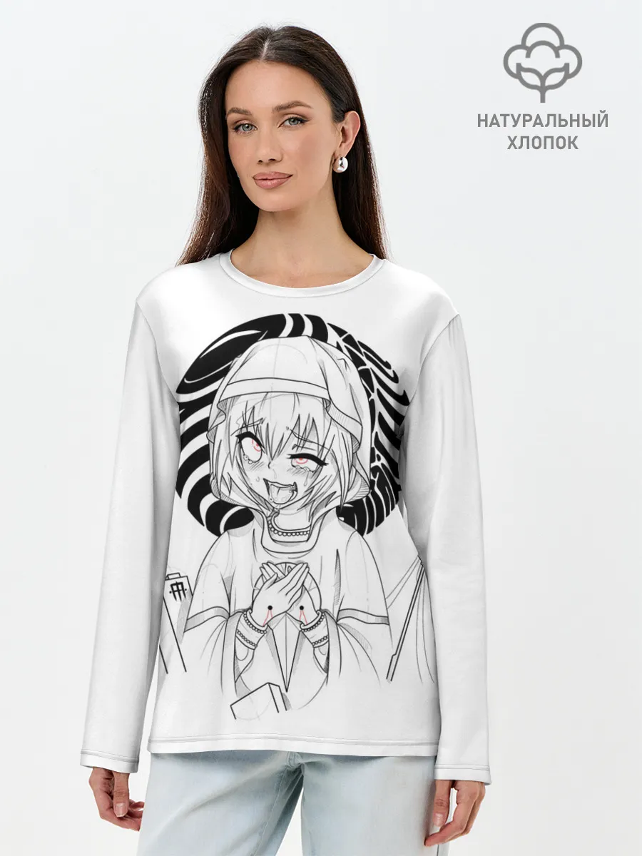 Лонгслив женский. Хлопок / Ahegao