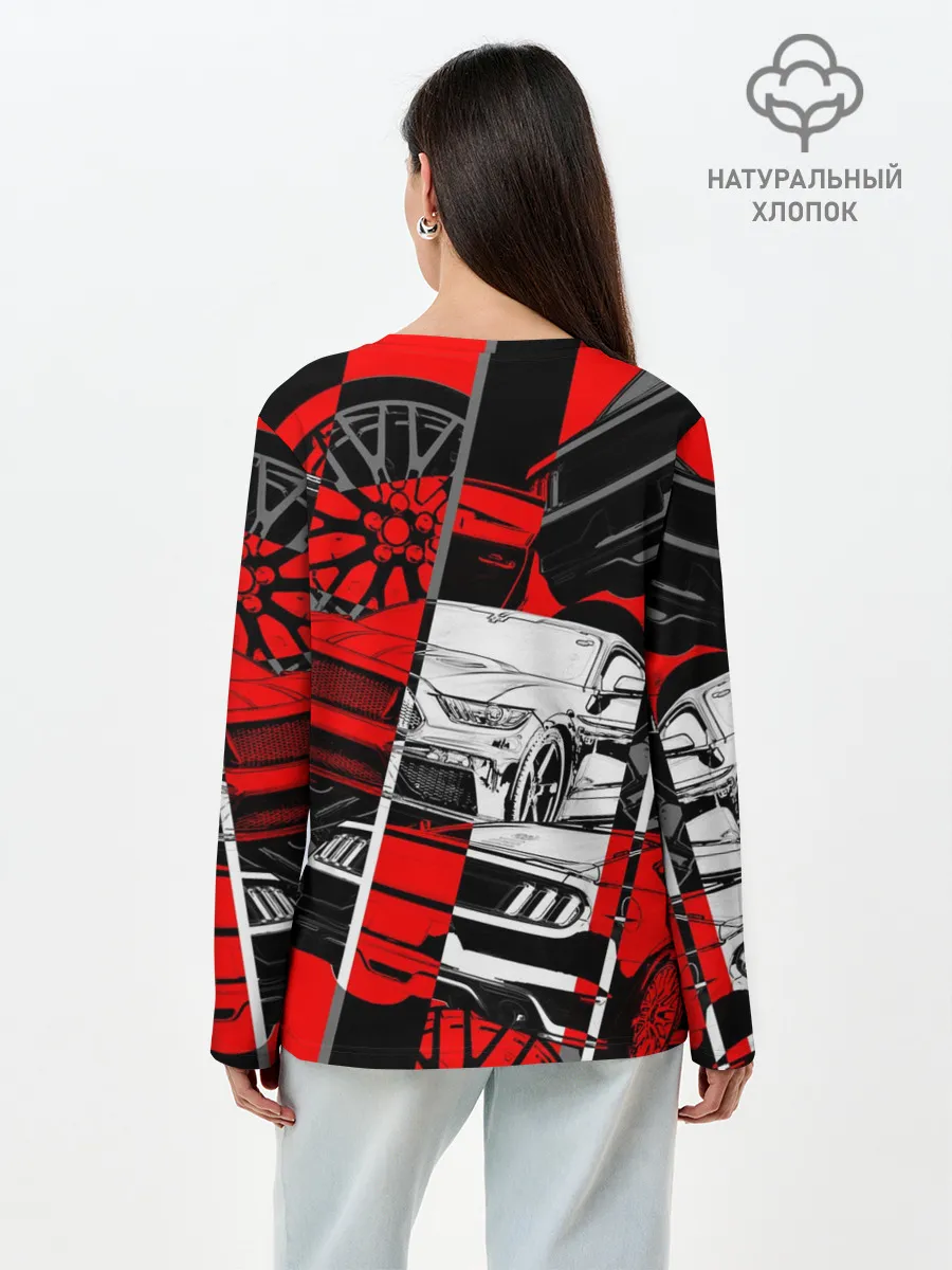 Лонгслив женский. Хлопок / Автомобили