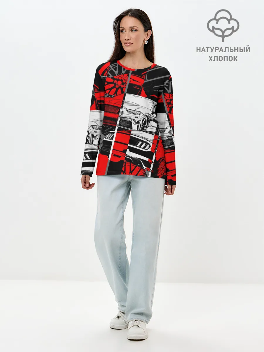 Лонгслив женский. Хлопок / Автомобили