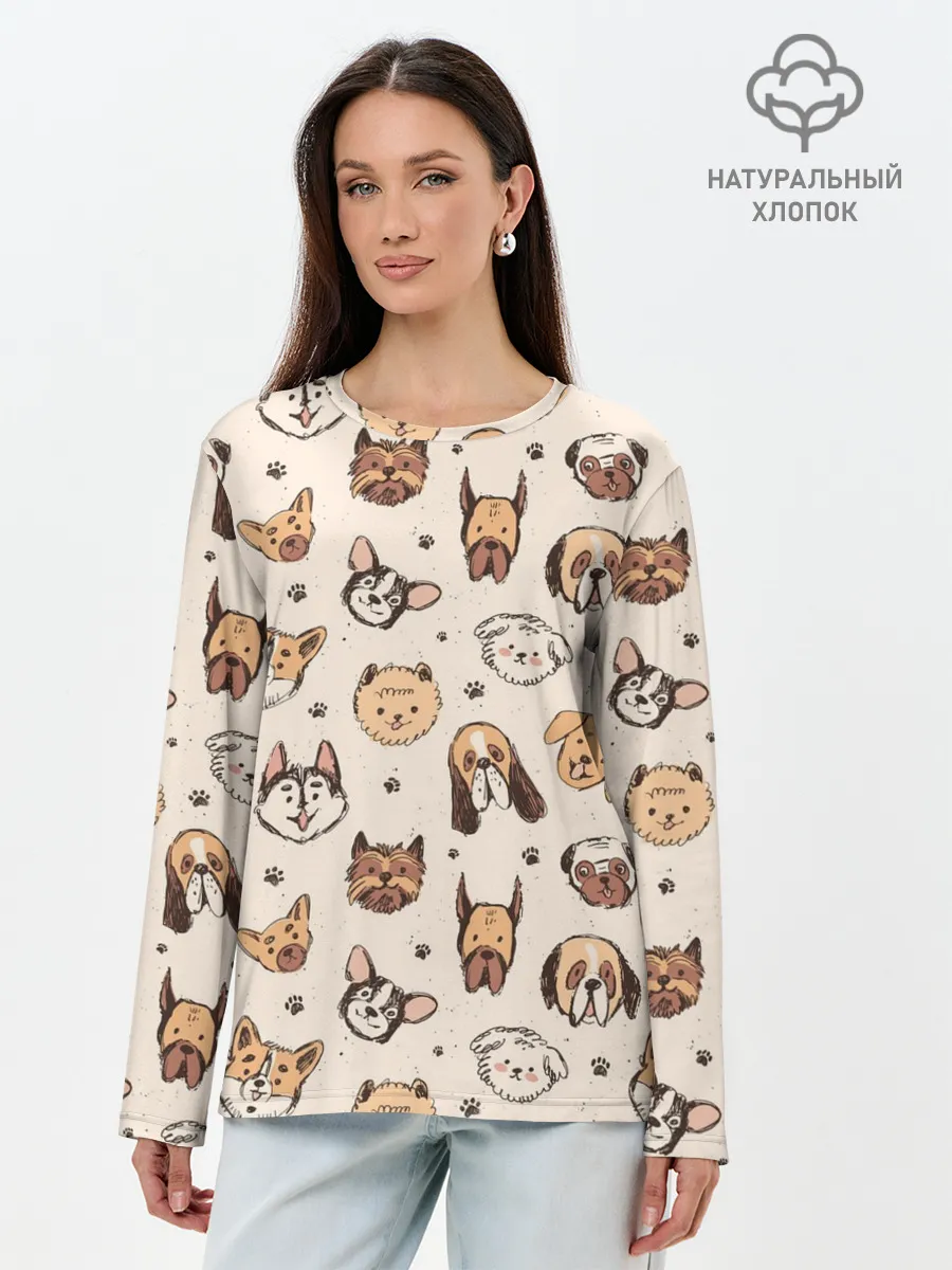Лонгслив женский. Хлопок / Хипстерские собачки