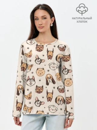 Лонгслив женский. Хлопок / Хипстерские собачки
