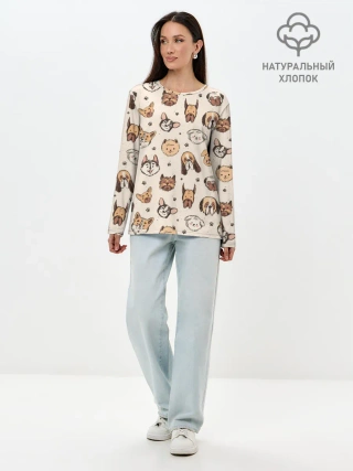 Лонгслив женский. Хлопок / Хипстерские собачки