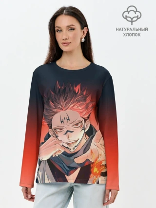 Лонгслив женский. Хлопок / Магическая битва | Рёмен Сукуна