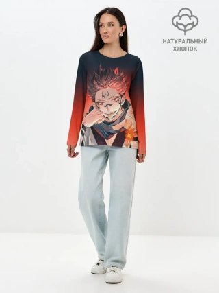 Лонгслив женский. Хлопок / Магическая битва | Рёмен Сукуна