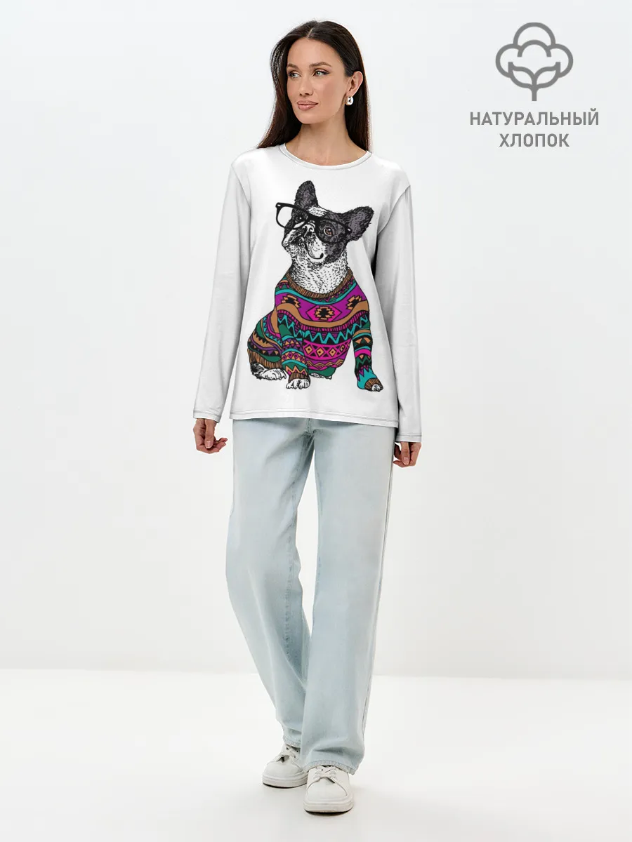 Лонгслив женский. Хлопок / Мопс Хипстер