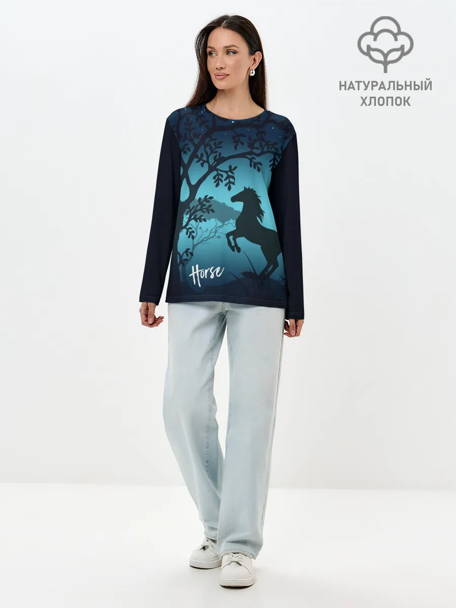 Лонгслив женский. Хлопок / Конь