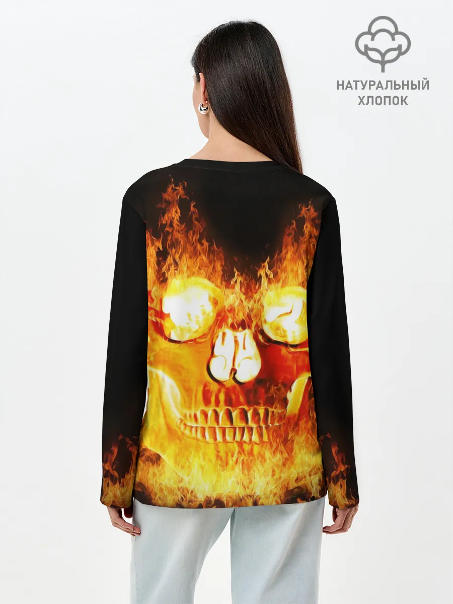 Лонгслив женский. Хлопок / Череп