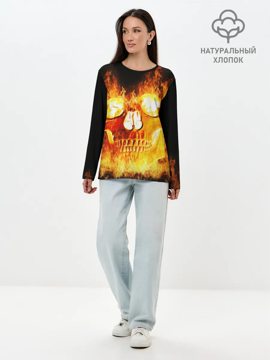 Лонгслив женский. Хлопок / Череп