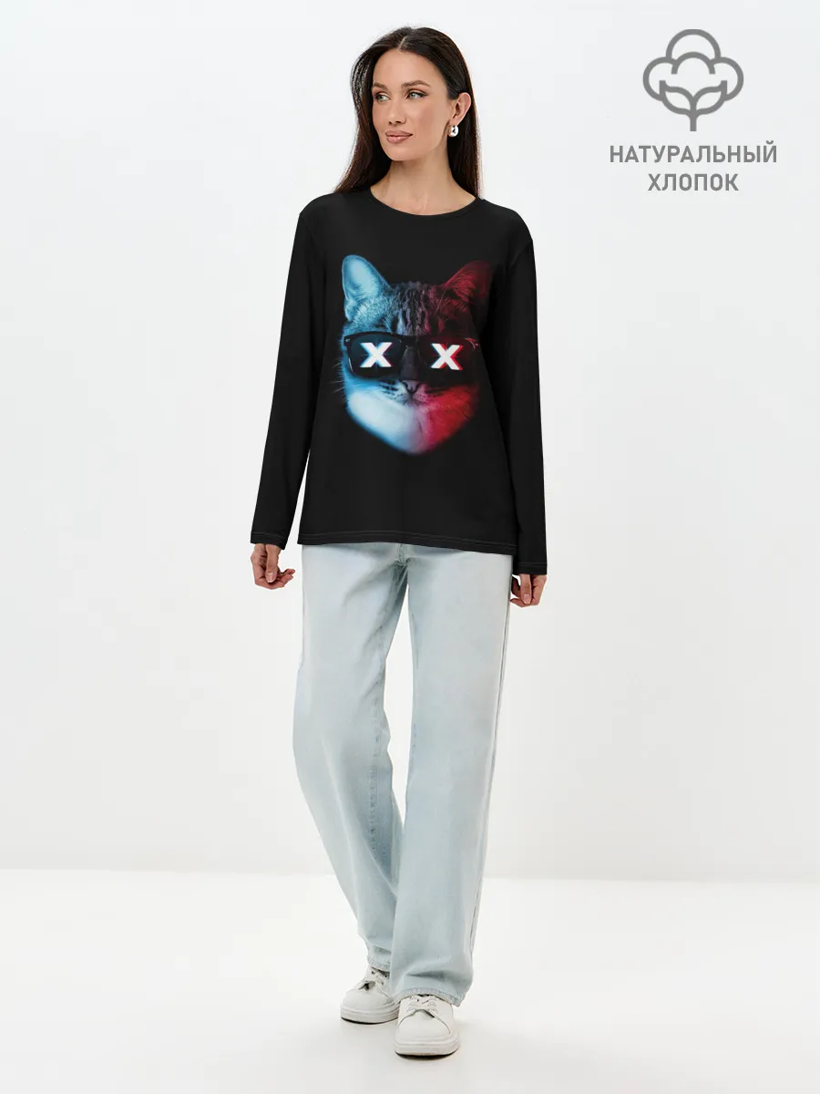 Лонгслив женский. Хлопок / Кот XX