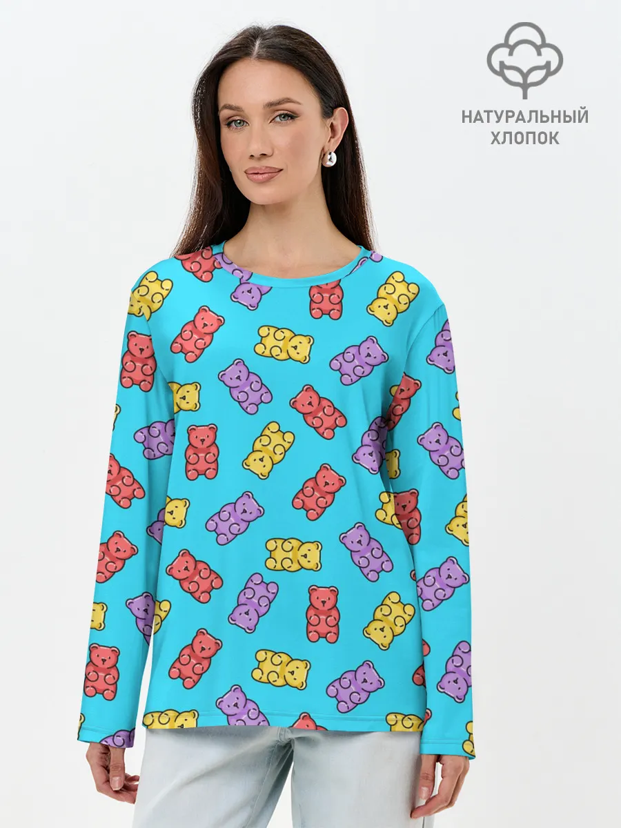 Лонгслив женский. Хлопок / Мармеладные мишки