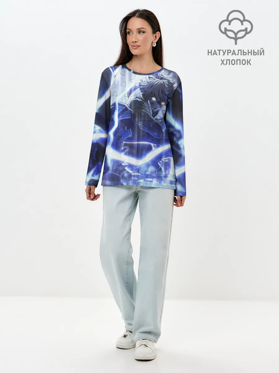 Лонгслив женский. Хлопок / Клинок рассекающий демонов