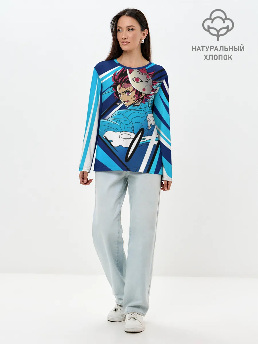 Лонгслив женский. Хлопок / Клинок рассекающий демонов