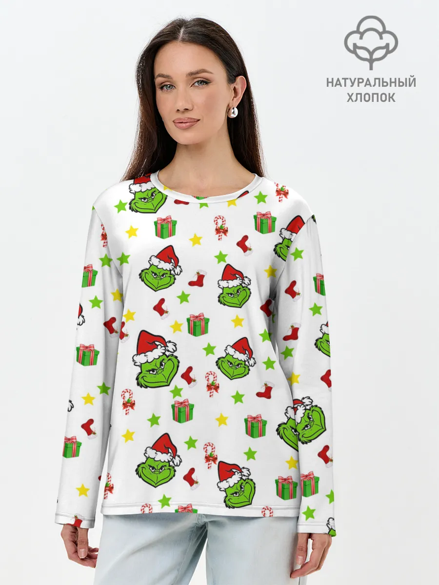 Лонгслив женский. Хлопок / Гринч