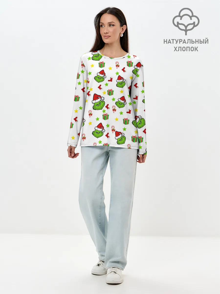 Лонгслив женский. Хлопок / Гринч