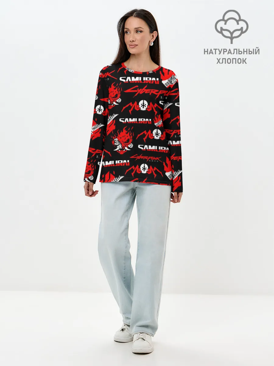 Лонгслив женский. Хлопок / CYBERPUNK 2077 SAMURAI